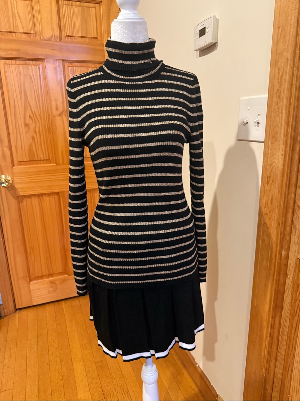 Striped Black and Cream Turtleneck Sweater - Women (2pcs)